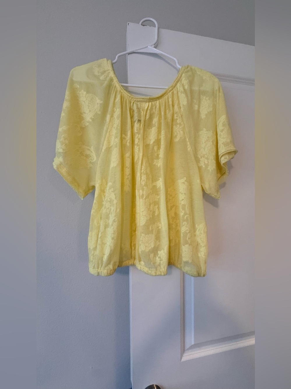 Anthropologie Pastel Yellow Floral Burnout Flutter Sleeve Blouse🤩 - Picture 4 of 8